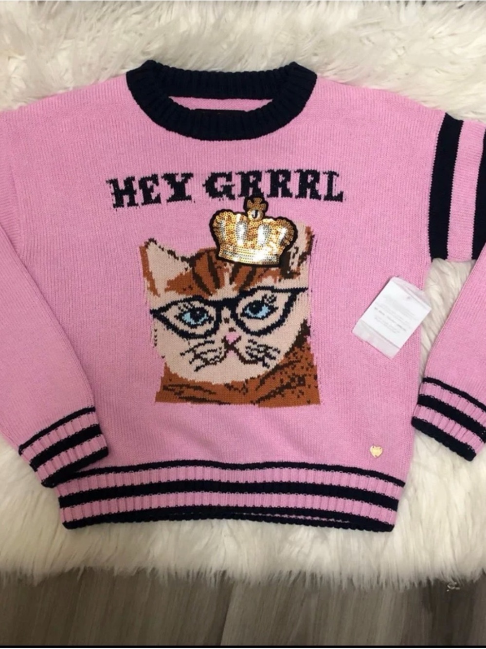 RARE! NWT Juicy Couture Black Label Girl’s Pink Sweater with Cute Cat Graphic